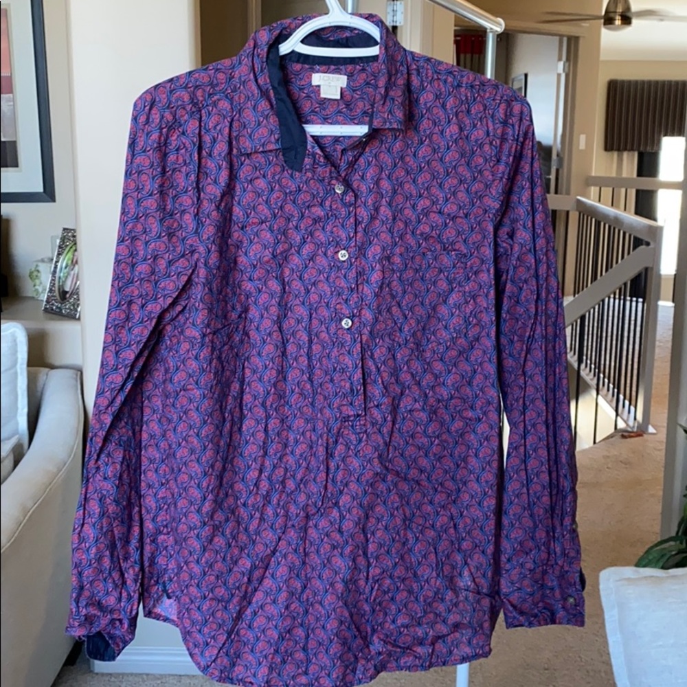 J Crew Paisley Half Button up blouse